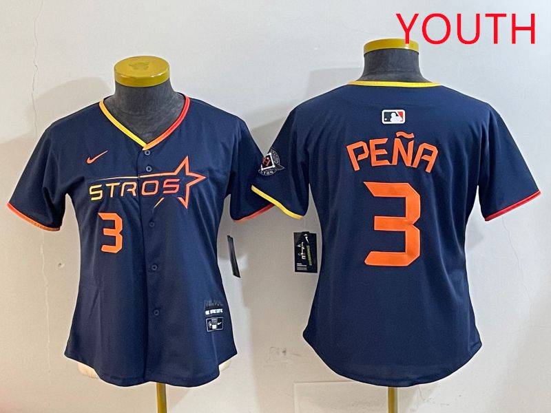 Youth Houston Astros #3 Pena Drak Blue Three generations Joint Name 2025 Nike MLB Jersey style 4105